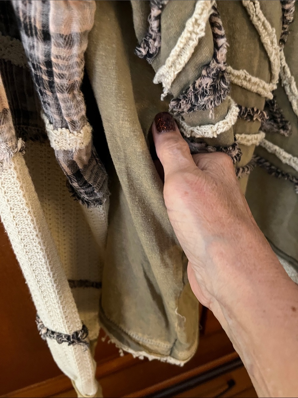 Oli & Hali Light Olive Star-Appliqué Crewneck Top w/Cream & Black Accents - Picture 6 of 14